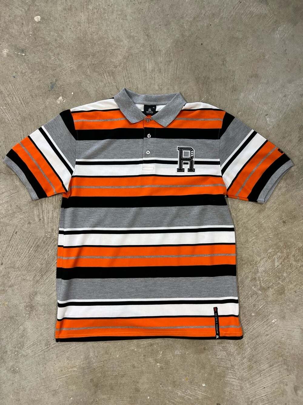 Vintage Y2K Red Ape Striped Polo Shirt XL Orange Gray Embroidered R